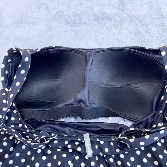 Lands End Blouson Tummy Control Tankini Swimsuit Top Black Polka Dot Womens 14 - Picture 4 of 5